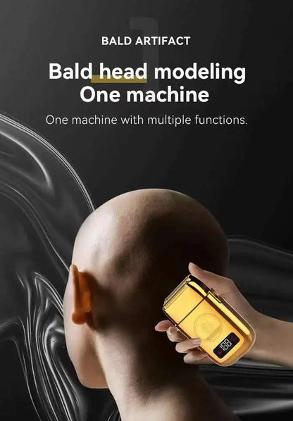 Kemei Km-Tx3 electric gold metal shaver with USB charging and reciprocating blades for hair styling and grooming.