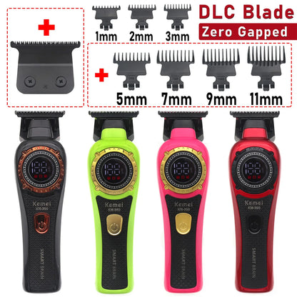 Kemei KM-999 Professional Hair Trimmer – DLC T-Blade, Zero Gap, LED Display, Cordless USB Clipper