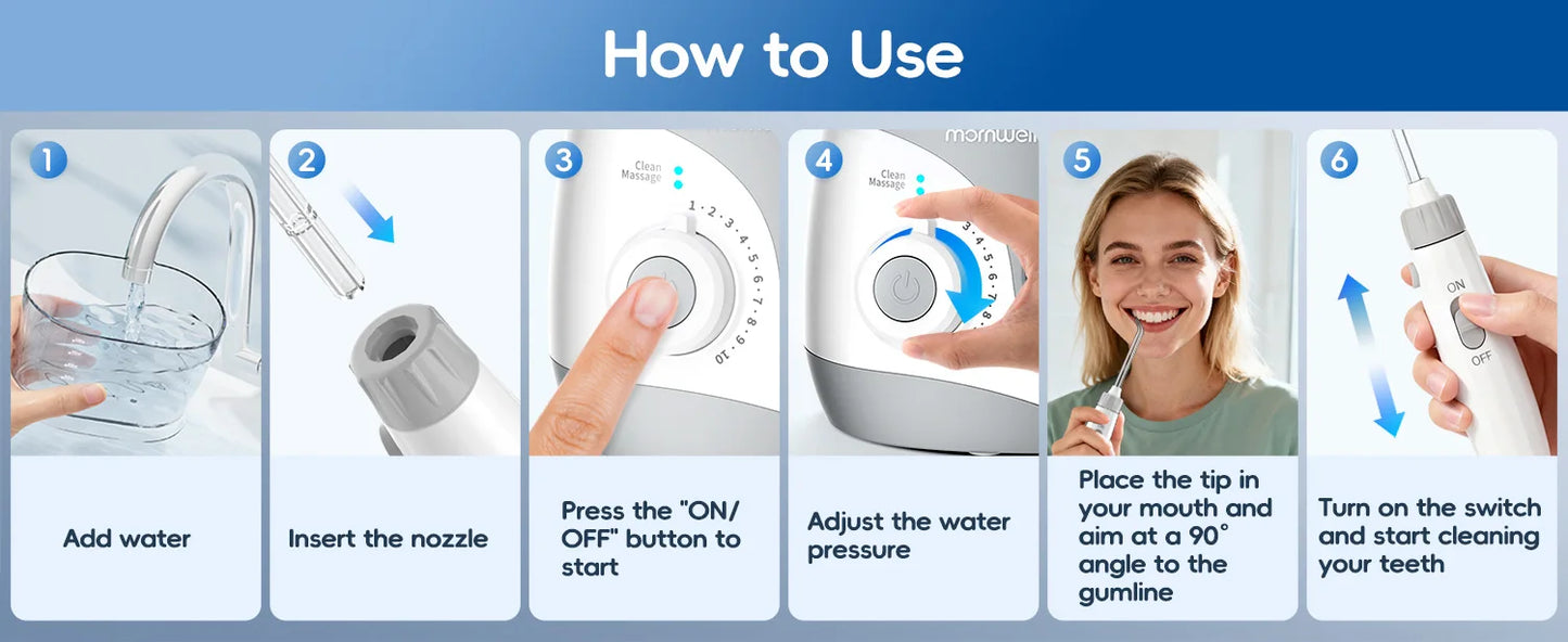 Home Water Flosser 600ml | 10 Pressure Settings | 6 Nozzles | EU Plug | Professional Oral Irrigator