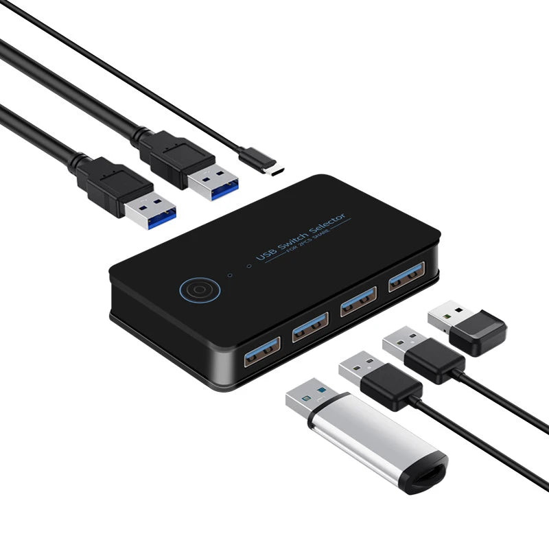 USB 3.0 KVM Switch – 2 Inputs, 4 Outputs, Shared Keyboard Mouse Printer Hub