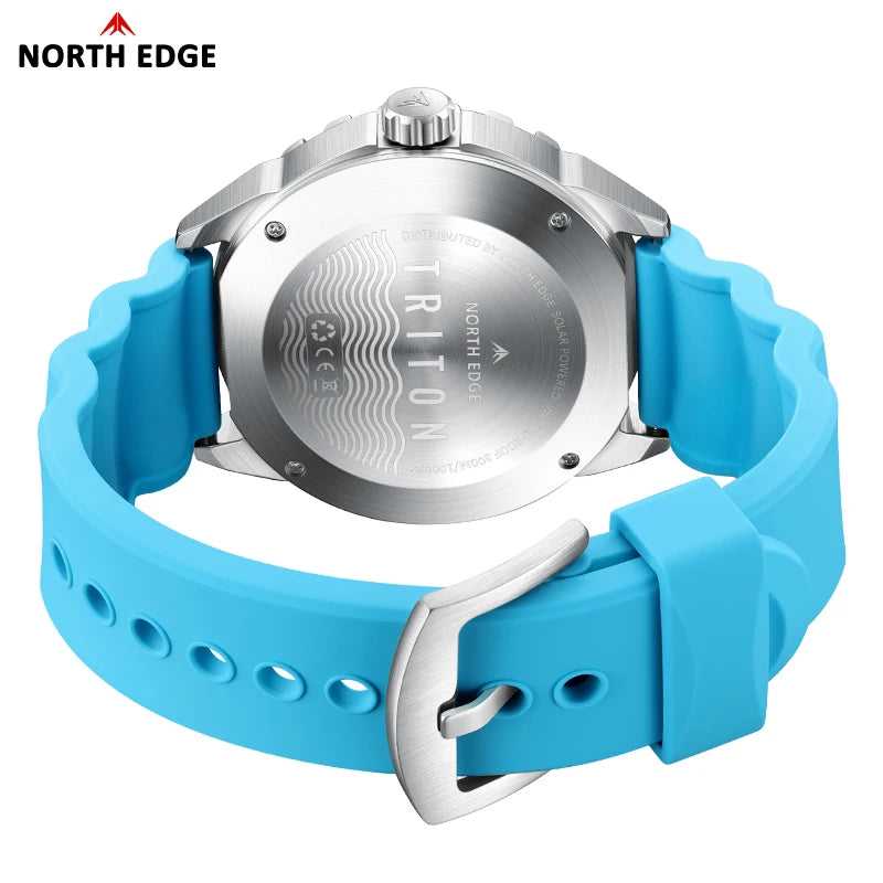 NORTH EDGE TRITON Solar Dive Watch – Men's Luxury Quartz, 316L Steel, 300M Waterproof, 2025