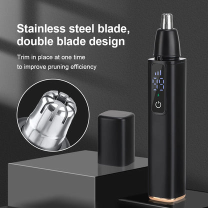 Rechargeable R.E.D. nose hair clipper with stainless steel blade, washable unisex trimmer for eyebrows, lips, and grooming.