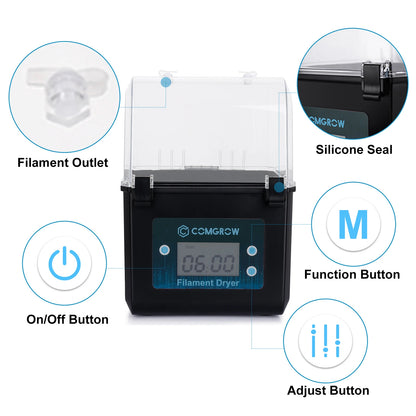 Comgrow Filament Dry Box – 2-Roll Dehydrator & Spool Holder, 1.75mm & 2.85mm