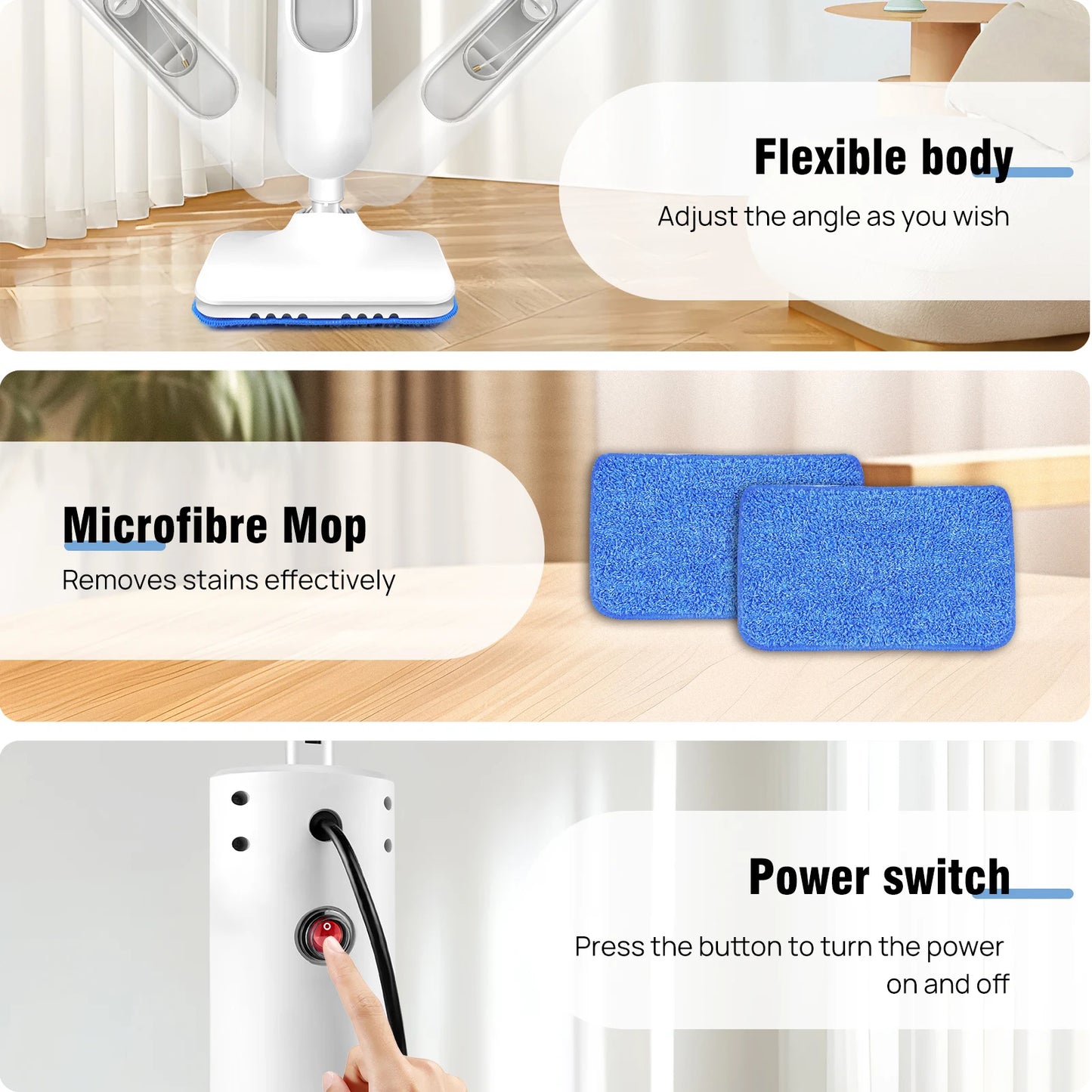 DayPlus Steam Mop & Detachable Steam Cleaner 1500W – Carpet, Laminate, Tile, Hardwood, 400ml