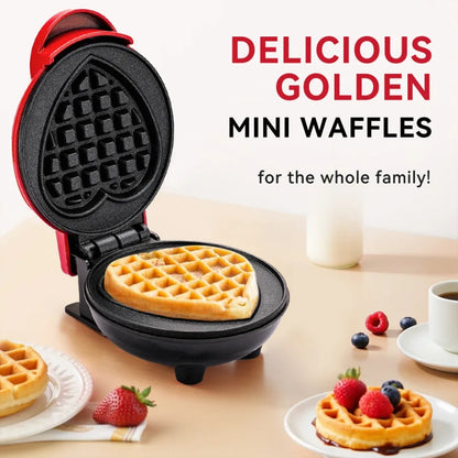 Mini Electric Waffle Maker – Double-Sided Heating, Sandwich & Breakfast Maker | Round & Heart Shape | US/EU/UK
