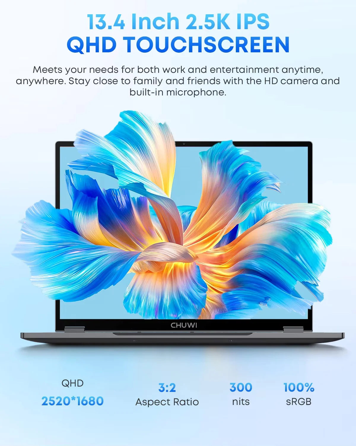 CHUWI FreeBook 2-in-1 Laptop – 13.4" Touch Screen, Intel N150, 16GB RAM, 512GB SSD, Windows 11