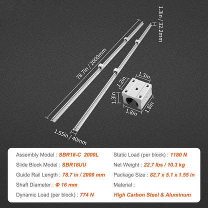 SBR Linear Guide Rails 800–2200mm with UU Bearing Blocks (2+4 Set)