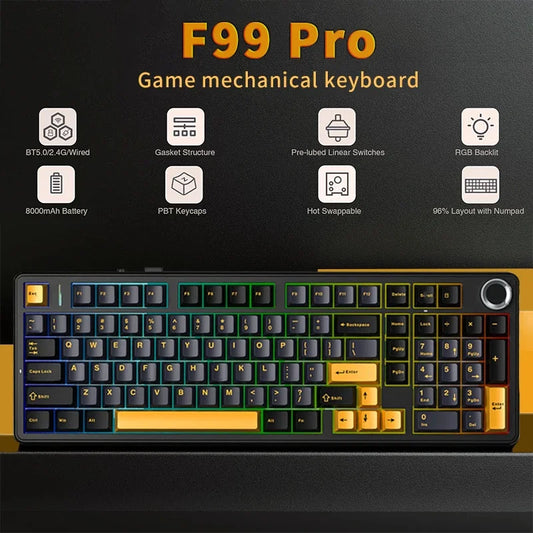 AULA F99 Pro 96% Gaming Keyboard – Tri-Mode BT5.0/2.4GHz/USB-C, Hot-Swap, 8000mAh, RGB
