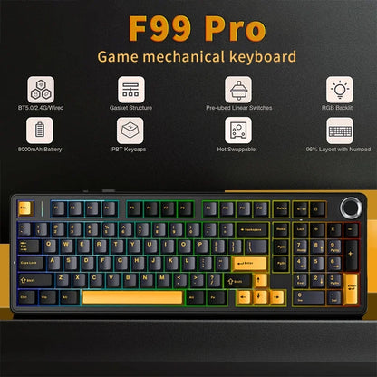 AULA F99 Pro 96% Gaming Mechanical Keyboard – Tri-Mode BT/2.4GHz/USB-C, Hot-Swap, 8000mAh, RGB, PBT Keycaps