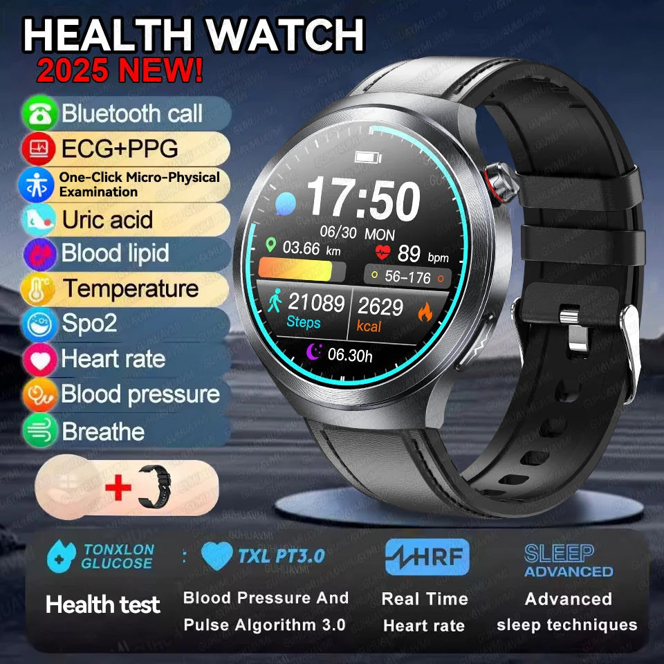 2025 Health Smart Watch – ECG+PPG, Blood Pressure, Blood Oxygen, Uric Acid, Bluetooth Call