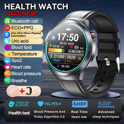 2025 Health Smart Watch – ECG+PPG, Blood Pressure, Blood Oxygen, Uric Acid, Bluetooth Call