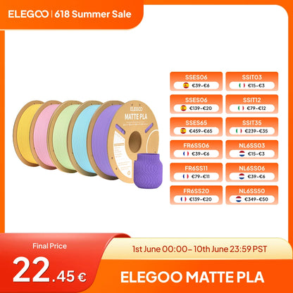 ELEGOO Matte PLA Filament 1.75mm 1KG – +/-0.02mm Accuracy, Cardboard Spool