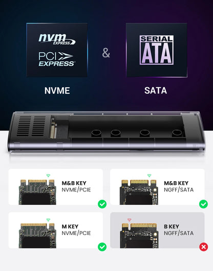 UGREEN M.2 SSD Case | NVMe & SATA Dual Protocol | USB-C 3.1 10Gbps | NVMe PCIe / NGFF SATA | External SSD Enclosure