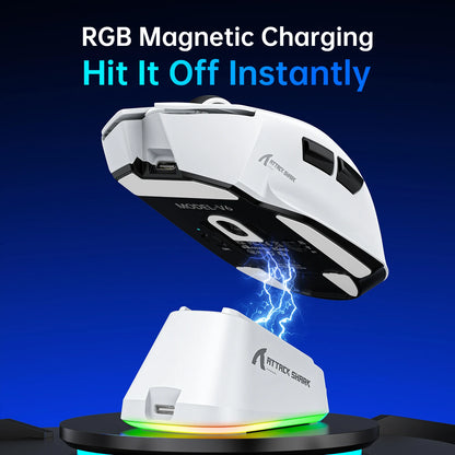 Attack Shark V6 Tri-mode Gaming Mouse – 25000 DPI, RGB, Magnetic Charging, Logitech Dual-Layer Feet
