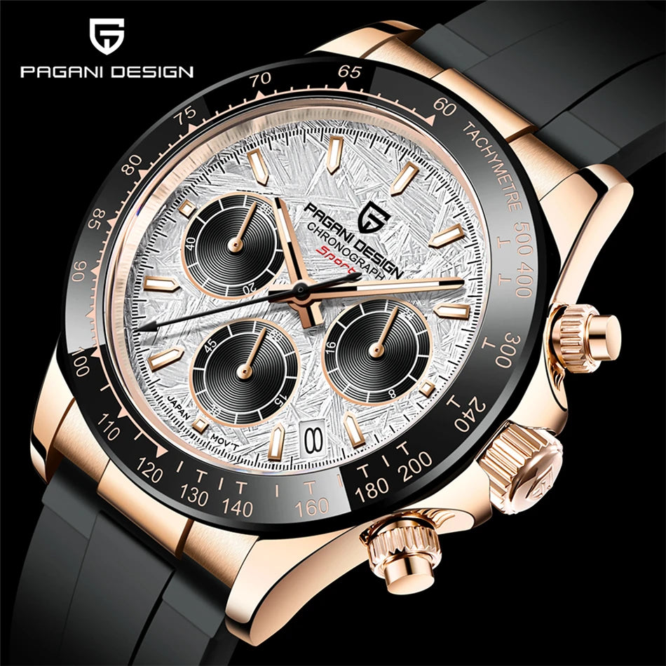PAGANI DESIGN Men's Luxury Chronograph Watch – 100M Waterproof, Quartz Sport Wristwatch, Gift