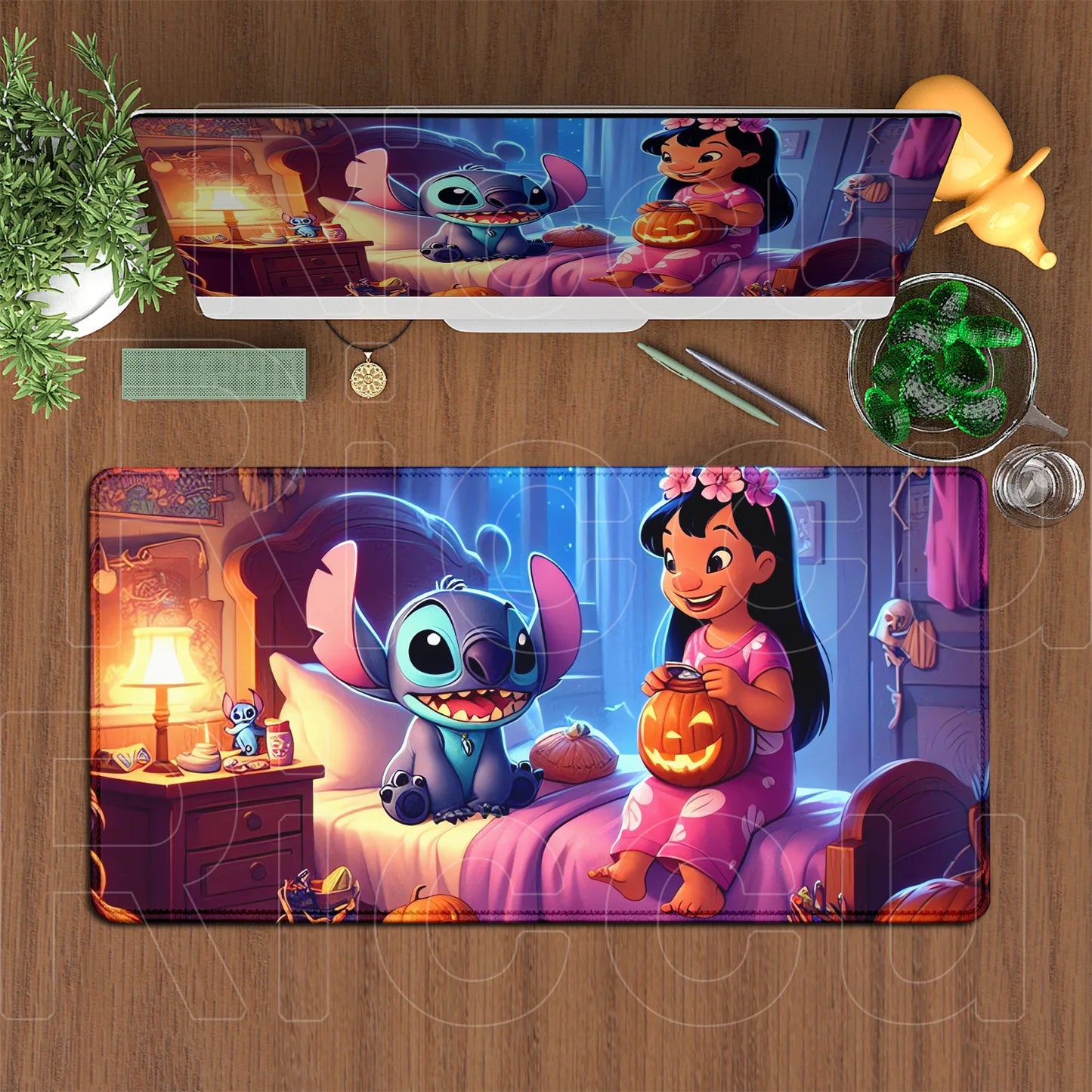 Cute Anime XXL Gaming Mouse Pad – Kawaii Stitch Design, Lock Edge, Non-Slip Rubber
