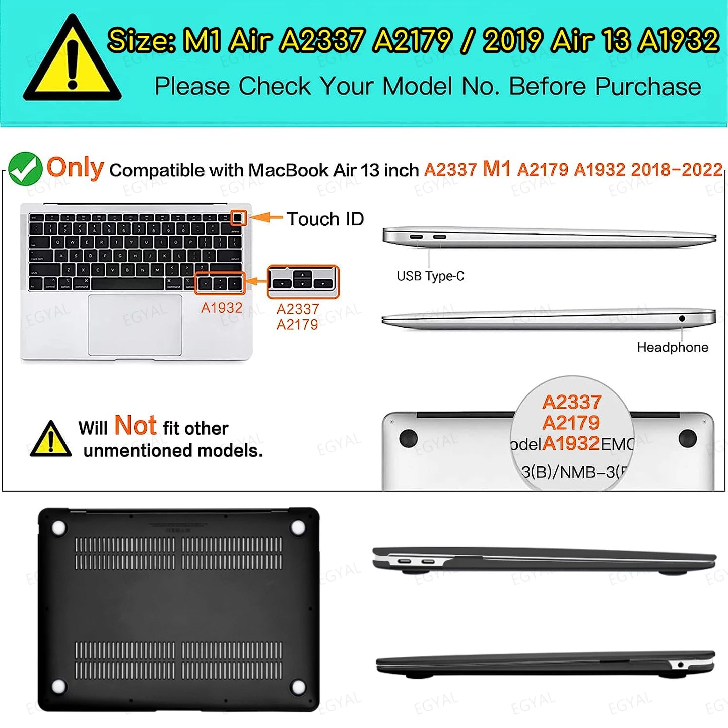 MacBook Laptop Case 2025 M4 – Air 13/15, Pro 13/14, M1-M5