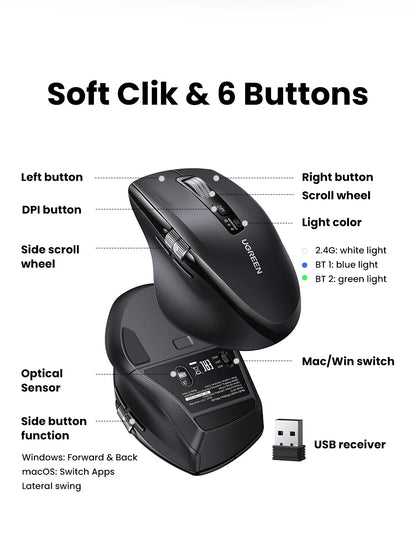 UGREEN Hyper-Fast Scroll Wireless Mouse – BT5.4 & 2.4G, 5000 DPI, Ergonomic for MacBook & PC