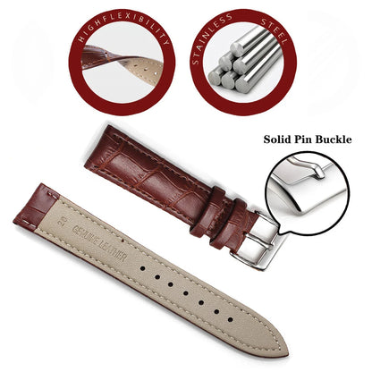Premium Genuine Leather Watch Strap | 12–24mm, 9 Colors + Tool