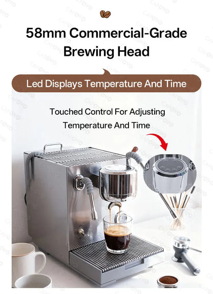CAFOVO E120 Semi-Automatic Espresso Machine | 20 Bar | Steam Wand | EU 220V