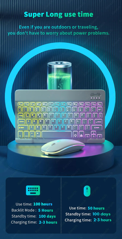 Wireless Bluetooth Keyboard with Rainbow Backlit – Tablet, iPad, Phone, Android, iOS, Windows