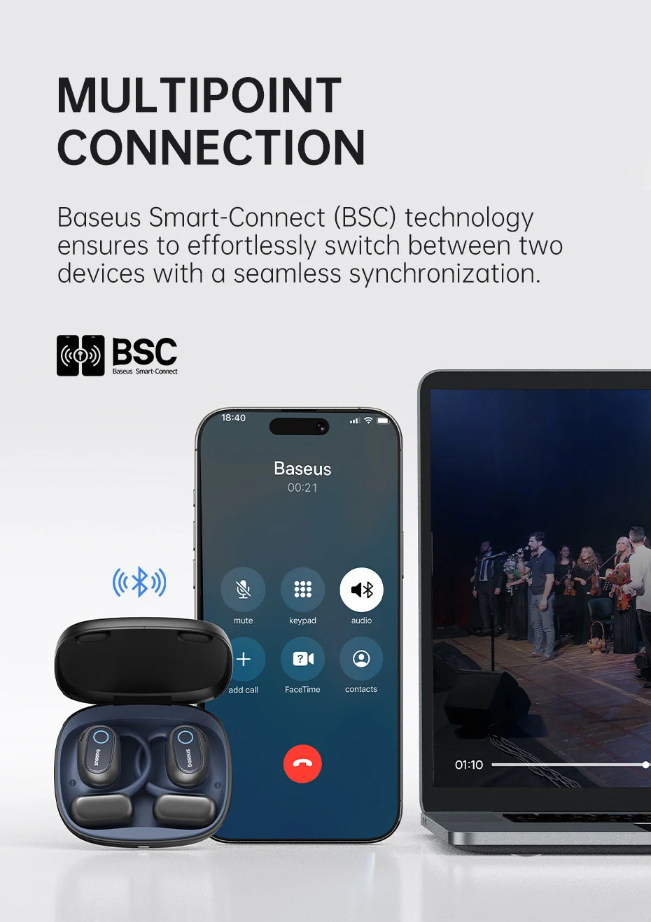 Baseus Bowie MF1 Open-Ear Sport Wireless Earphones – Bluetooth 5.4, 60Hrs, 4-Mic ENC, IPX4
