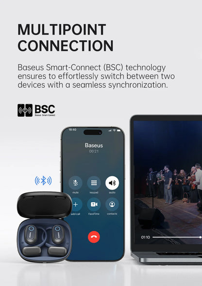 Baseus Bowie MF1 Open-Ear Sport Wireless Earphones – Bluetooth 5.4, 60Hrs, 4-Mic ENC, IPX4