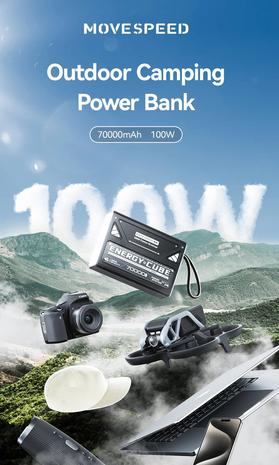 MOVESPEED Z70 Pro 70000mAh Power Bank — 100W Fast Charge, USB-C, for iPhone & Laptop