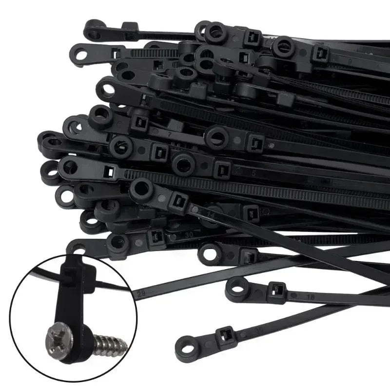 Self-Locking Nylon Cable Ties with Screw Hole Mount 100–200pcs