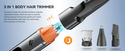 Kensen 3-in-1 Body Hair Trimmer Kit – Pubic Hair Shaver, Nose & Beard Trimmer, IPX6 Waterproof Electric Shaver