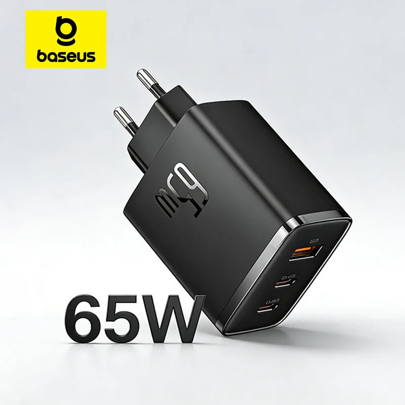 Baseus 65W GaN USB-C Charger | QC + PD Fast Charging for iPhone 17/16/15, Xiaomi & Laptops