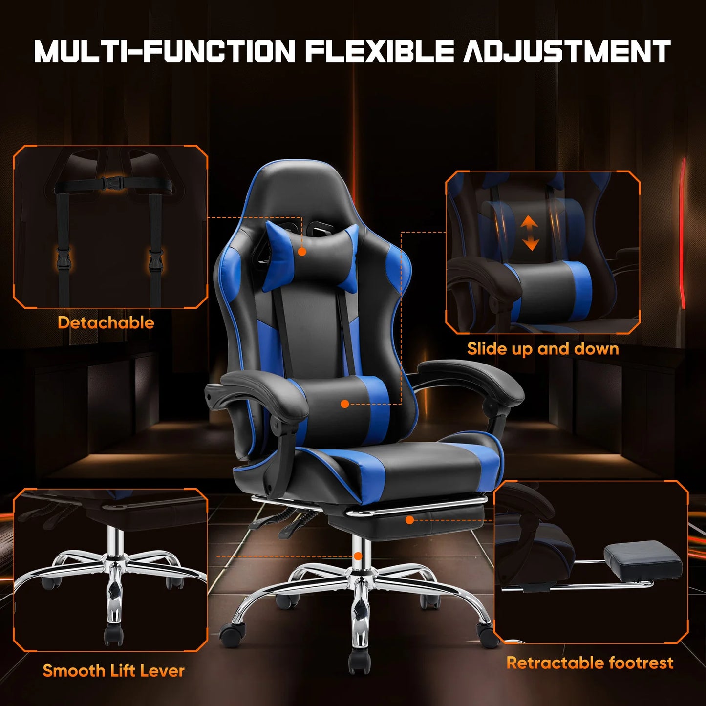 JHK Ergonomic Racing Gaming Chair – PU Leather with Headrest & Lumbar Support