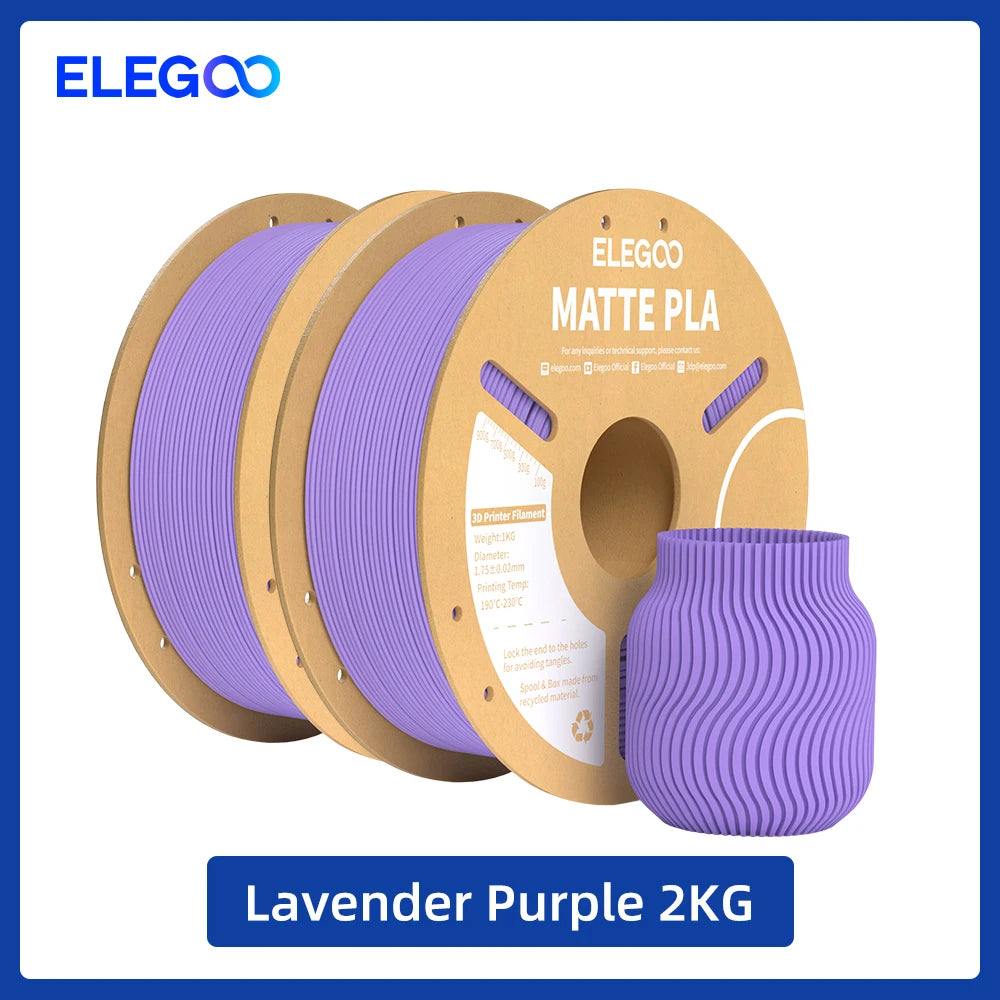 ELEGOO Matte PLA Filament 1.75mm 1KG – +/-0.02mm Accuracy, Cardboard Spool
