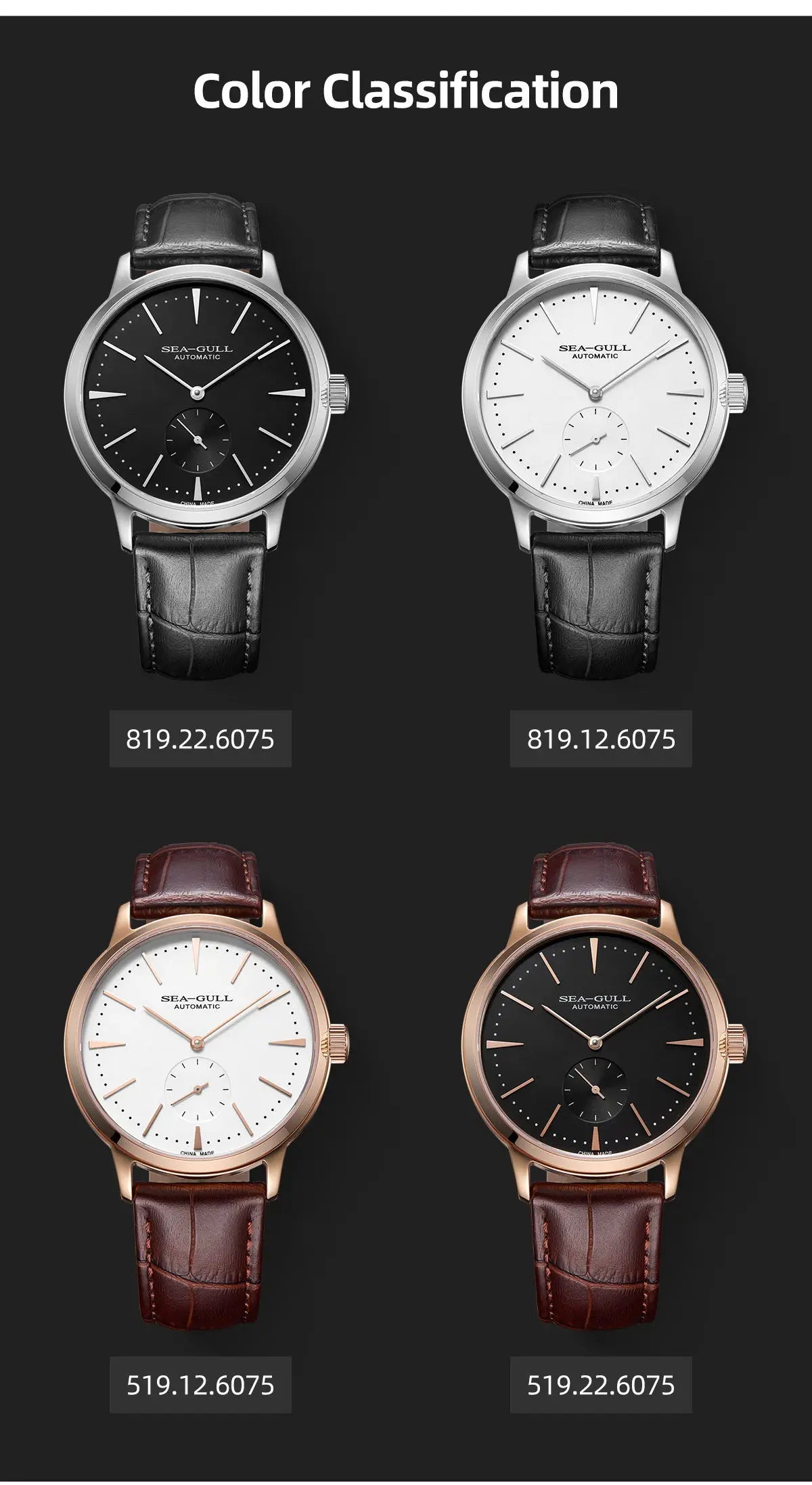 Seagull Men's Business Mechanical Watch – 50M Waterproof, Leather Strap, Valentine Gift