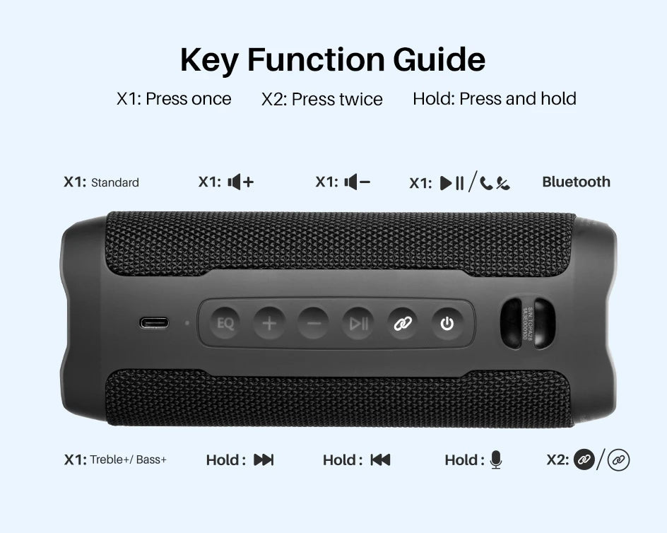 TOZO PA2 Portable Bluetooth Speaker – Deep Bass, 25H Playtime, Custom EQ App