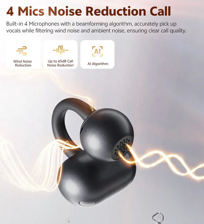 QCY Crossky C50 Open-Ear Clip-On Wireless Earbuds – Bluetooth 6.0, 4 AI Mics, Bass Boost, 60Hrs