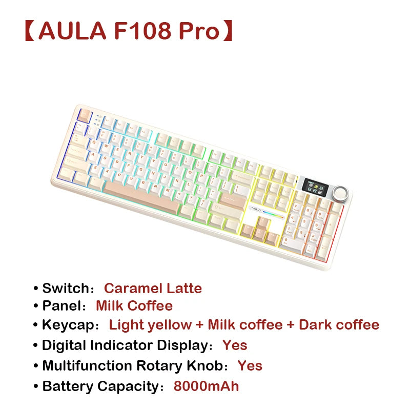 AULA F108Pro Wireless Mechanical Keyboard – UK Layout, Bluetooth Tri-Mode, Gasket, Hot-Swap, RGB, 104 Keys
