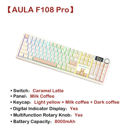 AULA F108Pro Wireless Mechanical Keyboard – UK Layout, Bluetooth Tri-Mode, Gasket, Hot-Swap, RGB, 104 Keys