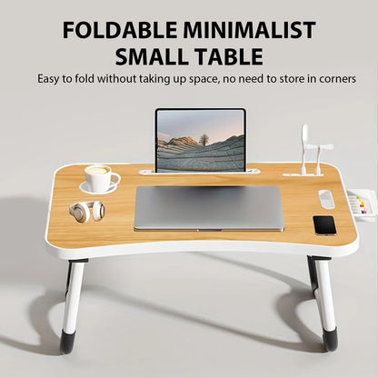 Portable Laptop Desk with USB Light & Fan – Foldable Adjustable Table for Bed & Sofa