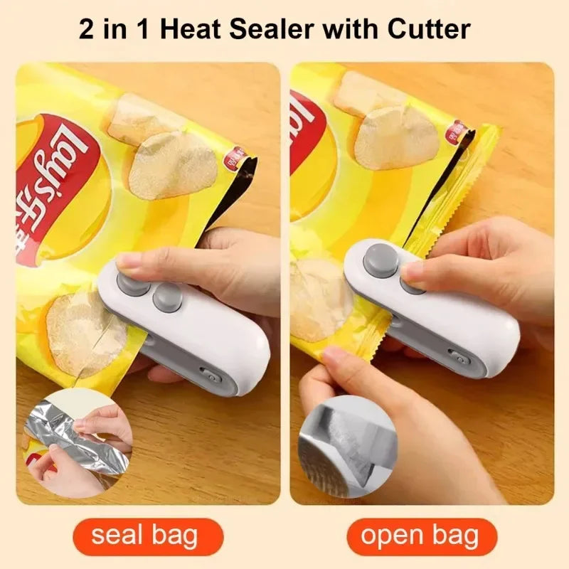 2-in-1 Rechargeable Mini Bag Sealer with Cutter | Portable Thermal Sealer | Food Storage