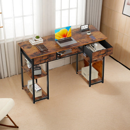 JHK 48" Gaming Desk with Fabric Drawers & Storage Shelves – Metal Frame Home Office