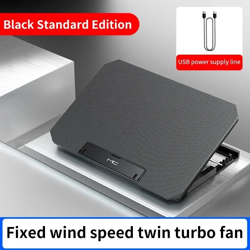 R.E.D. Shopping Q100 17-inch gaming laptop cooling pad with LED screen, dual USB ports, and 2600RPM fan for improved cooling.
