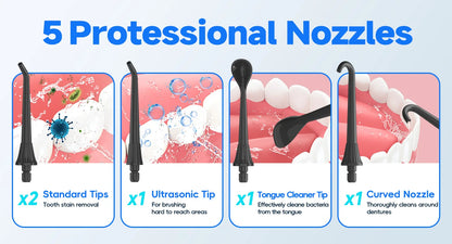 Portable Oral Irrigator | 5 Jet Tips | 5 Modes | 300ml | IPX7 Water Flosser