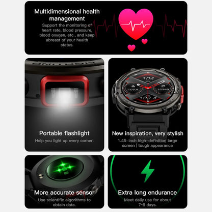 Imosi Outdoor Smart Watch with Flashlight – Sport Fitness Tracker, Blood Pressure, IP67