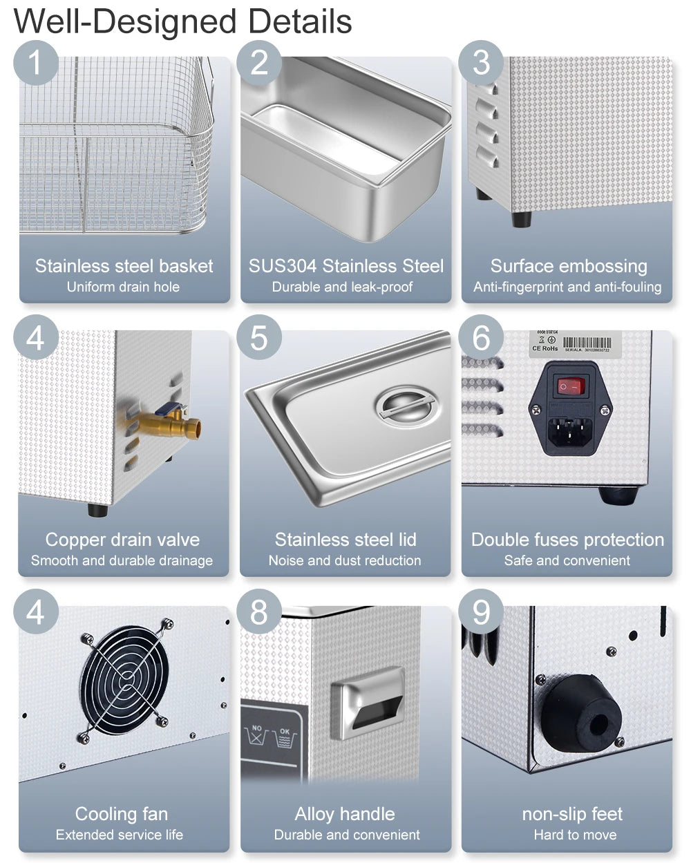 Ultrasonic Cleaner Bath 800ml–30L – Heated 35W–900W Portable Washing Machine, EU/UK/AU/US Plug