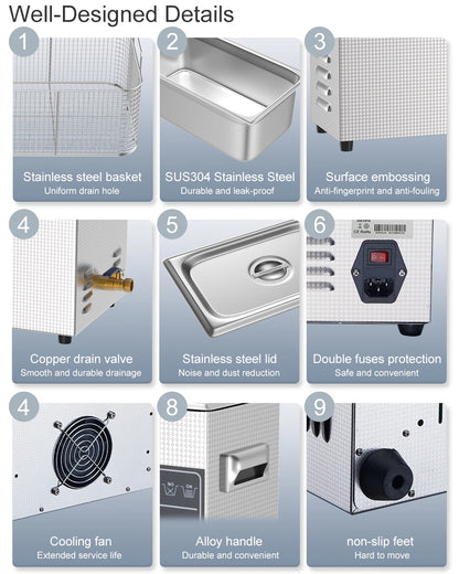 Ultrasonic Cleaner Bath 800ml–30L – Heated 35W–900W Portable Washing Machine, EU/UK/AU/US Plug