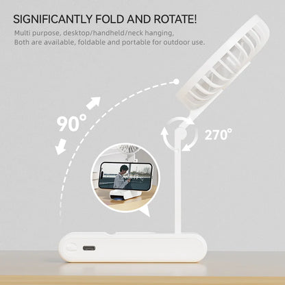 WO.Poblwc Handheld Mini Fan – 1800mAh Foldable, 5-Speed USB Rechargeable, Neck Hanging, Phone Stand, for Home & Outdoor