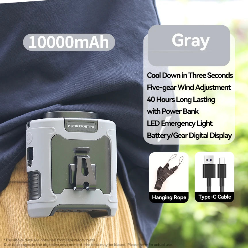 Portable Waist Fan | Hanging Neck Fan | 5-Speed | LED Light | 10000/20000mAh | Sports & Outdoor