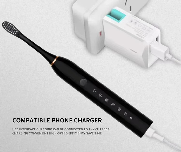 Electric Ultrasonic Toothbrush – 6 Modes, USB Rechargeable, Waterproof