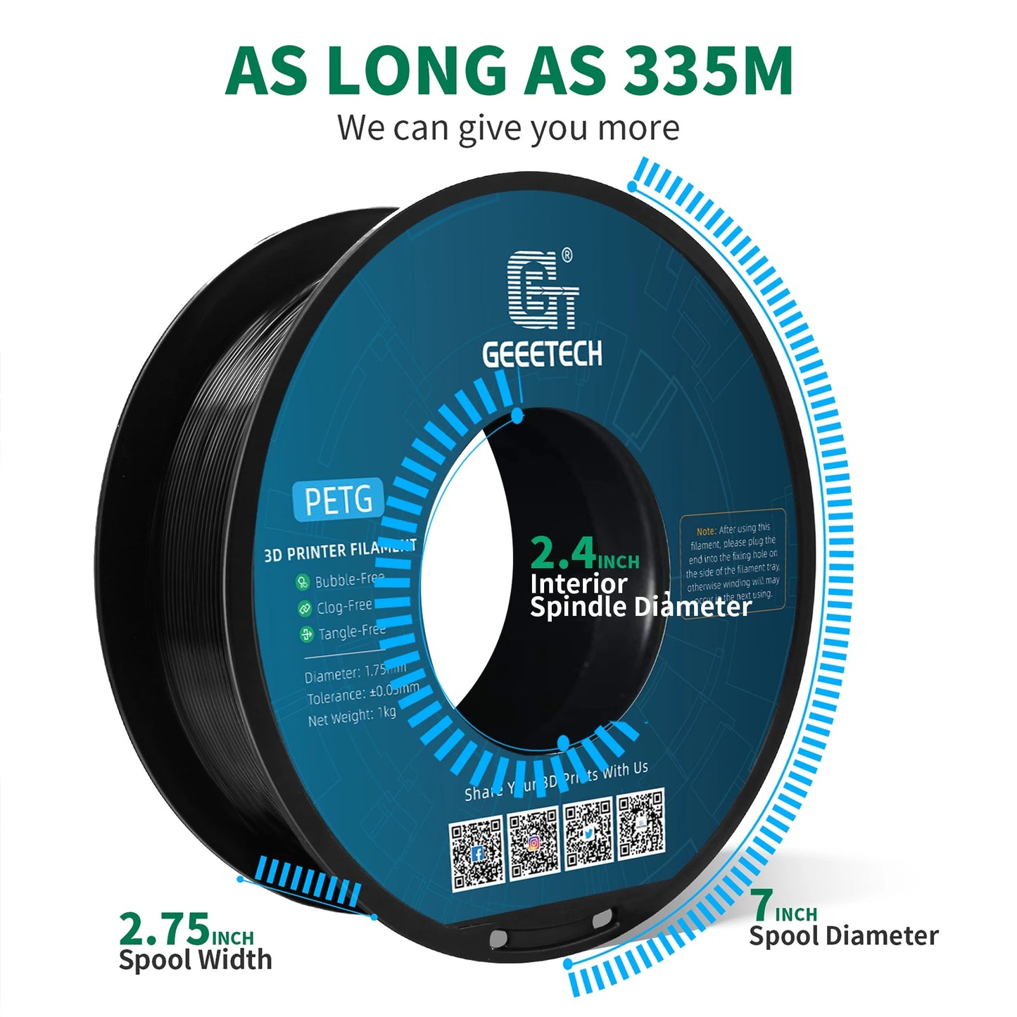 GEEETECH PETG 3D Printer Filament – 1.75mm, 1KG, Vacuum Packaging, Tangle-Free